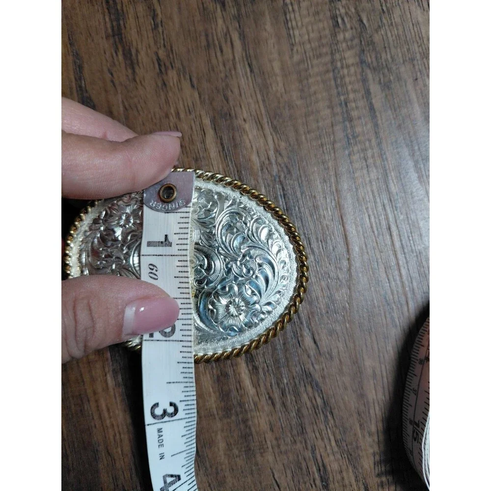 Crumrine Heavy Silver Plate On Jewelers Bronze Western Belt Buckle Vintage